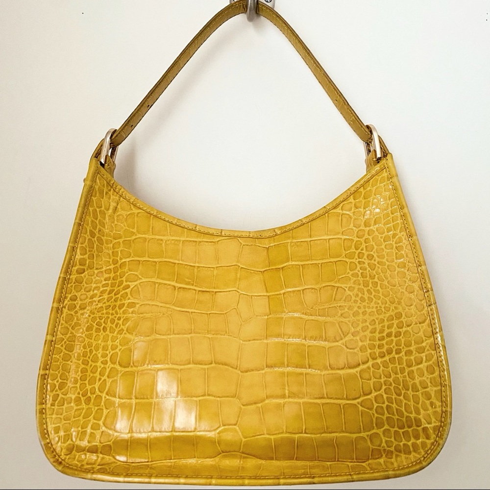 Mark Cross Canary Yellow Croc Alligator Embossed Leather Hobo Shoulder Bag SS